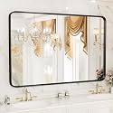 NEWBULIG Bathroom Mirror for Wall, 30x40 Inch Rectangle Mirror, Matte Black Metal Framed Vanity Mirror for Restroom Farmhouse, Anti-Rust, Tempered Glass