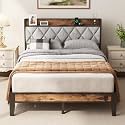 NEWBULIG Full Bed Frame with Headboard, Platform Storage Bed with USB Charging Station, No Tool Assembly, Squeak-Free Strong Metal Frame, No Box Spring Needed
