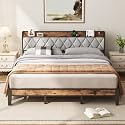 NEWBULIG King Bed Frame with Headboard, Platform Storage Bed with USB Charging Station, No Tool Assembly, Squeak-Free Strong Metal Frame, No Box Spring Needed
