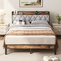 NEWBULIG Queen Bed Frame with Headboard, Platform Storage Bed with USB Charging Station, No Tool Assembly, Squeak-Free Strong Metal Frame, No Box Spring Needed