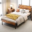 NEWBULIG Twin Size Bed Frame with Headboard, 800LBS Mattress Foundation with All Sturdy Metal Support, Under Bed Storage, No Box Spring Needed, Easy Assembly, ClassicRust Brown