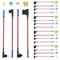 Newdeli 20 Pack 12V Fuse Tap Car Add-a-Circuit Adapter and Fuse Kit with Standard Mini Micro2 and Low Profile Fuse Taps 4 Types ATO ATC ATM APM Fuse Holder for Cars Trucks Boats