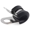 Newdeli 30Pcs Cable Clamps 3/16 Inch Stainless Steel Cable Clamp Rubber Cushioned Hose Clamp Insulated Tube clips Automotive Wire Pipe Clamps