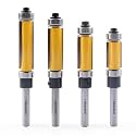 Newdeli 4Pcs Flush Trim Router Bit Set 1/4 Inch Shank Top and Bottom Bearing Flush Trim Bits - 1/2" Cutting Diameter - 3/4", 1", 1-1/4", 1-1/2" Cutting Length - Template Guide Woodworking Tool