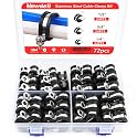 Newdeli 72Pcs Cable Clamps Assortment Kit 3 Sizes 1/4" 3/8" 1/2" Stainless Steel Cable Clamp Rubber Cushioned Hose Clamp Insulated Automotive Wire Pipe Clamps