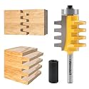 Newdeli Finger Joint Router Bit Set with 1/2" to 1/4" Router Collet, 1/4" Shank Bearing Reversible Carbide Joinery Glue Joint Cutter