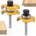 Newdeli Tongue and Groove Router Bit Set 1/4 inch Shank, 2Pcs Adjustable T-Shape Tongue and Groove Router Bits for Wood Door, Flooring, Drawers, Shelves , Cupboard Cutting