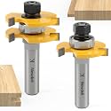 Newdeli Tongue and Groove Router Bit Set 1/2 inch Shank, 2Pcs Adjustable T-Shape Tongue and Groove Router Bits for Wood Door, Flooring, Cupboard Cutting