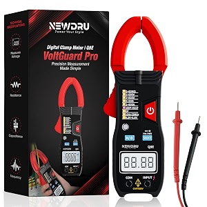 newdru voltguard pro digital clamp meter  6000 counts multimeter with non-contact testing  measures acdc voltage current resistance capacitance amp frequency  high accuracy amp multi-use