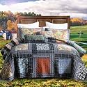NEWLAKE Cotton Patchwork Bedspread, 3-Piece Bedding Quilt Set with Real Stitched Embroidery, Reversible Matelasse Bed Coverlet Set,Vintage Flowery Grid,Queen Size