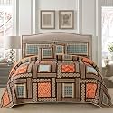NEWLAKE Cotton Patchwork Bedspread, 3-Piece Bedding Quilt Set with Real Stitched Embroidery, Reversible Matelasse Bed Coverlet Set,Bohemian Farmhouse,Queen Size