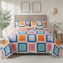 NEWLAKE Quilt Bedspread Sets - Bohemian Farmhouse Pattern Reversible Coverlet Set, Queen Size