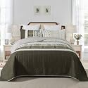 NEWLAKE Quilt Set King Size, Bedspread Sets Brown Beige Stripes, Reversible Quilt Bedding Set Lightweight and Breathable for All Seasons, Soft Quilted Bedspread with 2 Pillow Shams