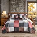 NEWLAKE Quilt Set King Size, Bedspread Sets Rustic Red Plaid, Quilt Bedding Set Lightweight and Breathable for All Seasons, Soft Quilted Bedspread with 2 Pillow Shams