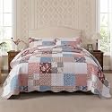 NEWLAKE Quilt Set King Size, Bedspread Sets Dusty Rose Grid, Quilt Bedding Set Lightweight and Breathable for All Seasons, Soft Quilted Bedspread with 2 Pillow Shams