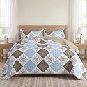 NEWLAKE Quilt Set Queen Size, Bedspread Sets Dusty Blue Floral, Quilt Bedding Set Lightweight and Breathable for All Seasons, Soft Quilted Bedspread with 2 Pillow Shams