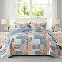 NEWLAKE Quilt Set Queen Size, Bedspread Sets Vintage Floral Patchwork, Quilt Bedding Set Lightweight and Breathable for All Seasons, Soft Quilted Bedspread with 2 Pillow Shams