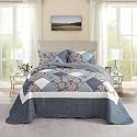 NEWLAKE Quilt Set Queen Size, Bedspread Sets Delicate Square Floral, Quilt Bedding Set Lightweight and Breathable for All Seasons, Soft Quilted Bedspread with 2 Pillow Shams