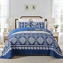 NEWLAKE Quilt Set Queen Size, Bedspread Sets Blue Tribal Geometric, Reversible Quilt Bedding Set Lightweight and Breathable for All Seasons, Soft Quilted Bedspread with 2 Pillow Shams