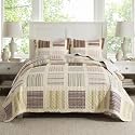 NEWLAKE Quilt Set Queen Size, Bedspread Sets Vintage Striped Blocks, Quilt Bedding Set Lightweight and Breathable for All Seasons, Soft Quilted Bedspread with 2 Pillow Shams