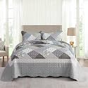 NEWLAKE Quilt Set Queen Size, Bedspread Sets Light Grey Square, Reversible Quilt Bedding Set Lightweight and Breathable for All Seasons, Soft Quilted Bedspread with 2 Pillow Shams