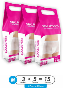 newmom disposable pad fixator-value pack-pack of 5 x 3-15 nos medium pantyliner pack of 15