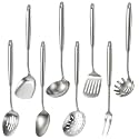 Newness 8 Pcs 18/8 304 Stainless Steel Cooking Utensils Set, Kitchen Utensils Set, Metal Kitchen Accessories, Include Soup Ladle, Slotted Skimmer Spoon, Spaghetti Spoon and Spatula, Dishwasher Safe