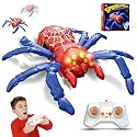 Wall Climbing Spider Remote Control Spider Toy, Rechargeable RC Creepy Crawler with Glowing Eyes for Walls &amp; Ceilings, Prank Halloween Birthday Gift for Kids Boys Girls Ages 3+ (Red)