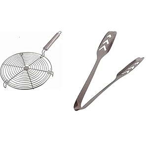 newq steel barbeque jali roti roast grill papad roaster chapati toast grill wooden handle paneer tandoor net with stainless steel momo tongsilver