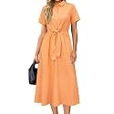 Newshows Women's Work Business Casual Outfits Tie Waist Midi Shirt Dress