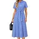 Newshows Women's Work Business Casual Outfits Tie Waist Midi Shirt Dress