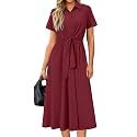Newshows Women's Work Business Casual Outfits Tie Waist Midi Shirt Dress