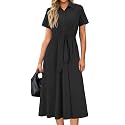 Newshows Women's Work Business Casual Outfits Tie Waist Midi Shirt Dress
