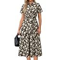 Newshows Women's Work Business Casual Outfits Tie Waist Midi Shirt Dress