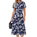 Newshows Women's Work Business Casual Outfits Tie Waist Midi Shirt Dress