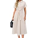 Newshows Women's Work Business Casual Outfits Tie Waist Midi Shirt Dress