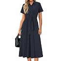 Newshows Women's Work Business Casual Outfits Tie Waist Midi Shirt Dress
