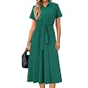 Newshows Women's Work Business Casual Outfits Tie Waist Midi Shirt Dress
