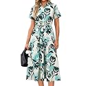 Newshows Women's Work Business Casual Outfits Tie Waist Midi Shirt Dress