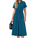 Newshows Women's Work Business Casual Outfits Tie Waist Midi Shirt Dress