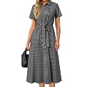 Newshows Women's Work Business Casual Outfits Tie Waist Midi Shirt Dress