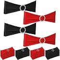 Newwiee 24 Pieces Spandex Stretch Chair Sashes with Buckle,Red Black