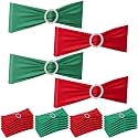 Newwiee 24 Pieces Spandex Stretch Chair Sashes with Buckle,Red Green
