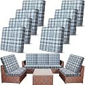 Newwiee 8 Pcs Patio Outdoor Cushion Covers,Plaid,Blue Grey