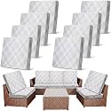 Newwiee 8 Pcs Patio Outdoor Cushion Covers,Plaid,White Grey