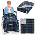 Newwiee Christmas Wheelchair Blanket with Pouch, Green and Blue, Grid