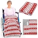 Newwiee Christmas Wheelchair Blanket with Pouch, Red and White, Snowflake