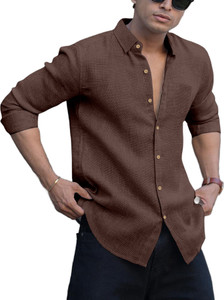 NexaFlair Men Solid Formal Brown Shirt