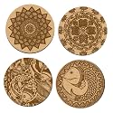 Nexaware DIY Traditional and Floral Art MDF Wooden Coaster with Brush and Colors, Mandala Coaster, DIY Coaster Art Kit for Kids (3.75 Inch Diameter, Set of 4, Nexaware_DIY_012)