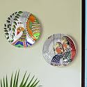 Nexaware Madhubani Art Ceramic Plates with Stand, Decorative Wall Plates for Home & Office (Multicolor, Set of 2, Diameter 8 & 10 Inches, Nexaware-cerplt-P02-042)